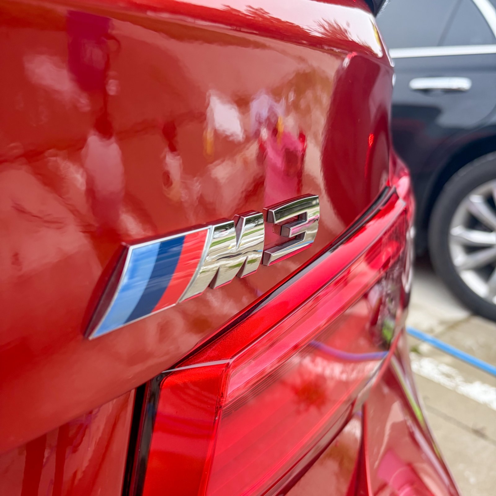 BMW M3 badge detail after the full detail in Waukee