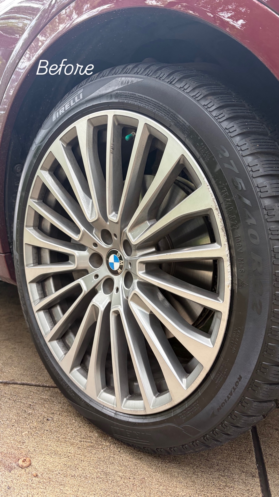 BMW X7 — Wheel & Tire Detail — Brake dust removal + tire dressing by Street Standard Detailing, mobile detailing in Altoona and Central Iowa — before