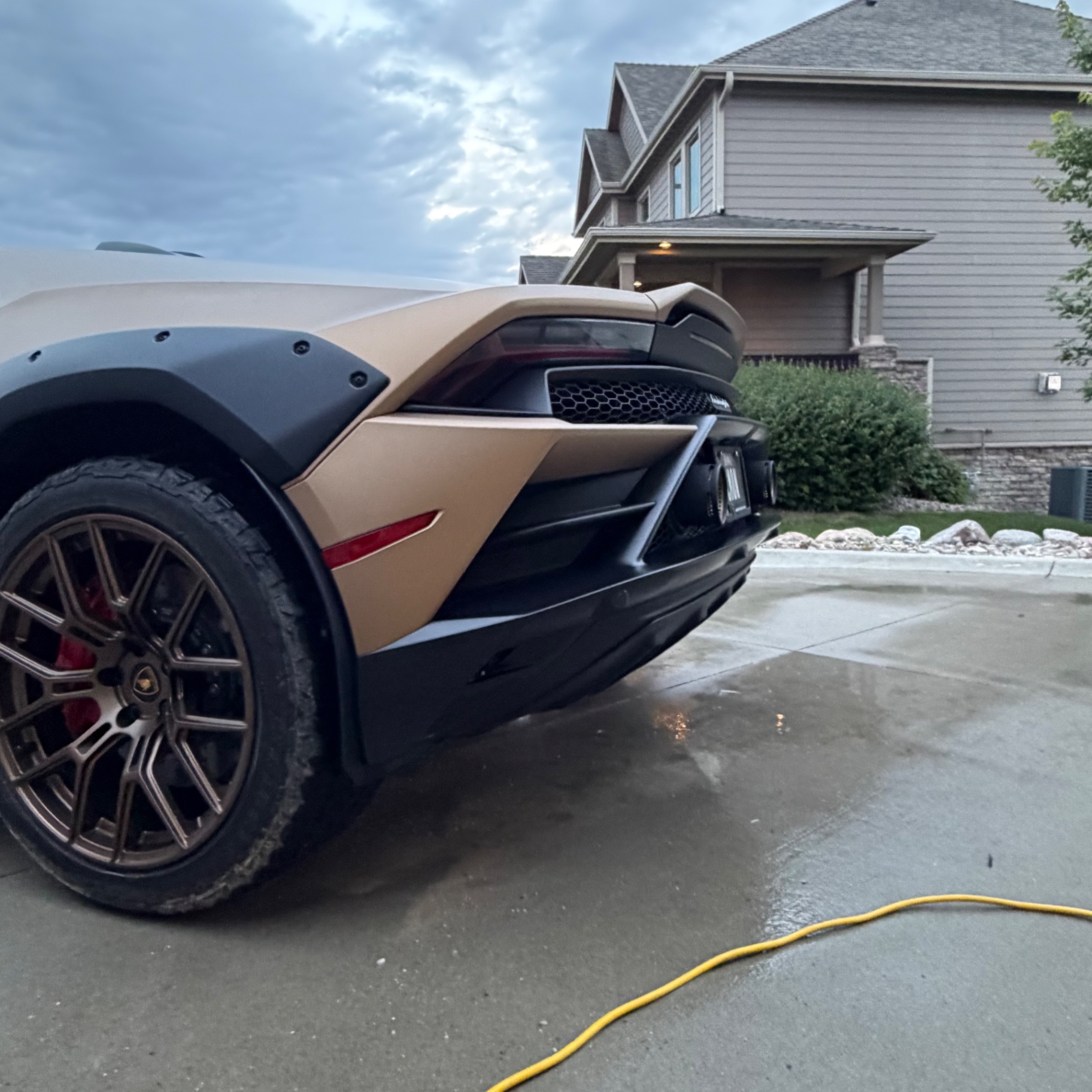 Rear of a Lamborghini Huracán Sterrato cleaned in central Iowa