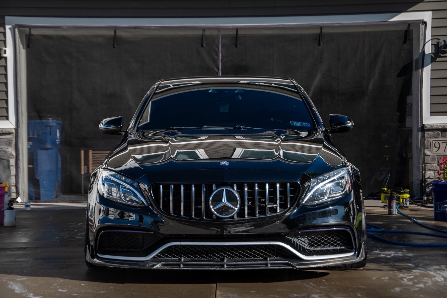 Front of the black AMG C 63 S after the exterior detail