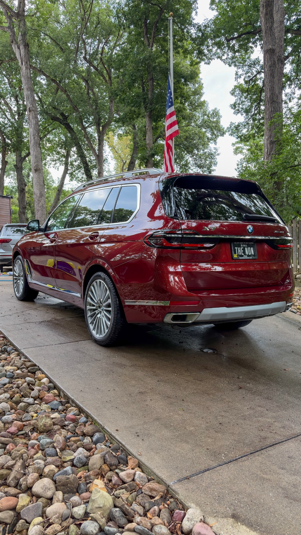 Rear quarter of a detailed BMW X7 luxury SUV