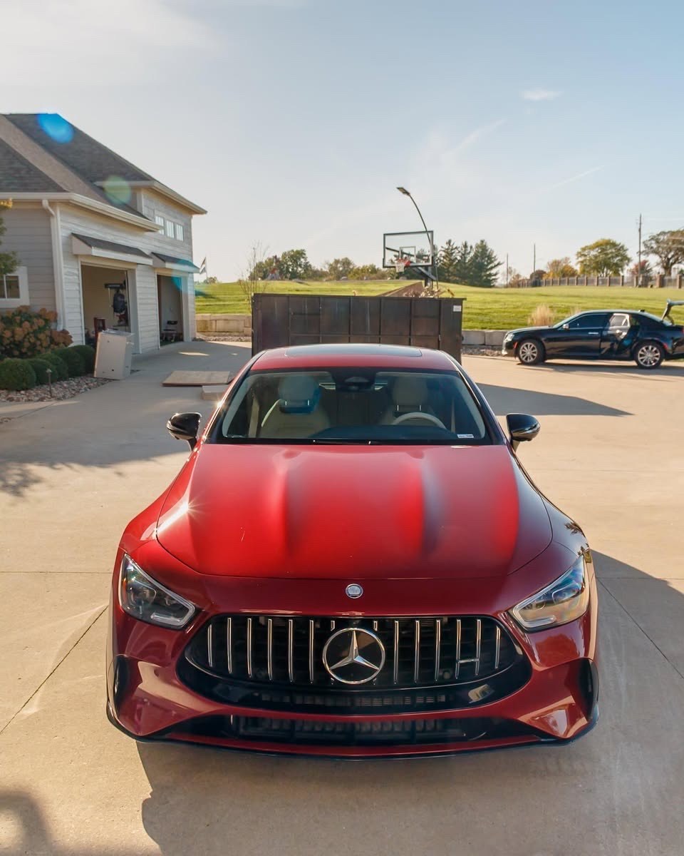 Elevated front view of the red Mercedes-AMG GT 63 S in West Des Moines