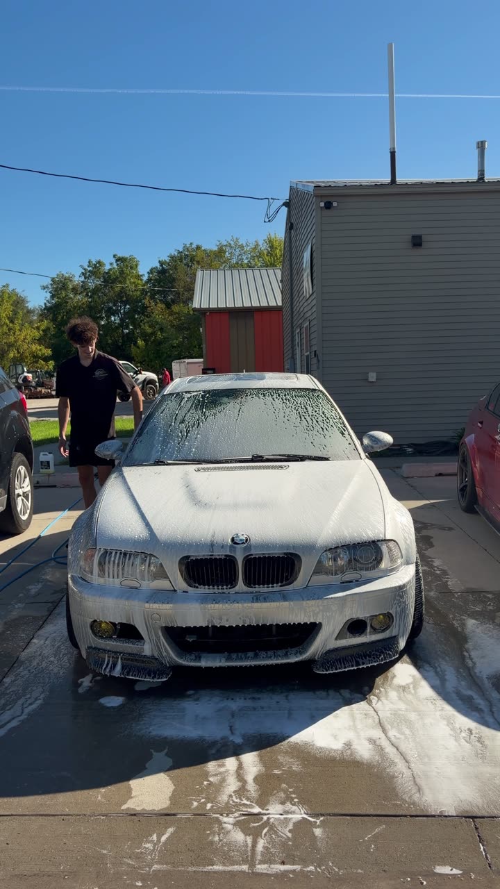 BMW E46 M3 during its foam pre-wash in Waukee